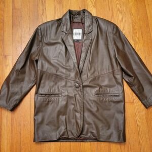 COMINT LEATHER Brown Blazer Jacket S Single Button Classic Western Vintage